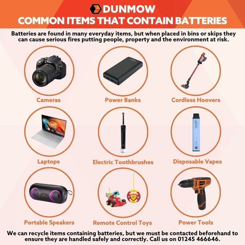 Lithium battery fire risk in waste management facility common items that contain batteries dunmow group
